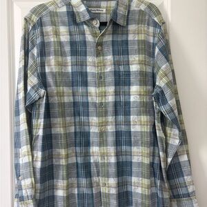 Tommy Bahama Blue and Light Green Plaid Casual Button-Down Shirt